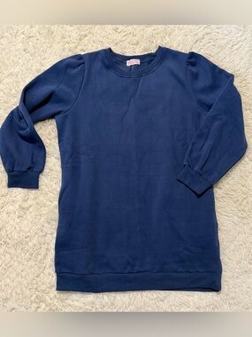 Navy Puff-Sleeve Tunic Sweatshirt Dress